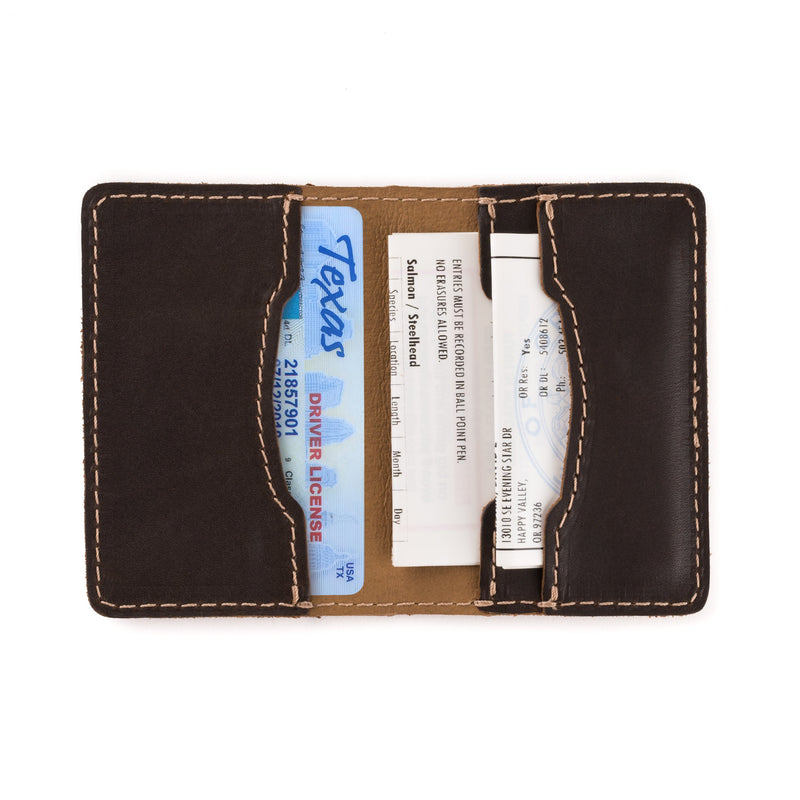 Trico Wallet Dark Coffee Brown Open with sample items 
