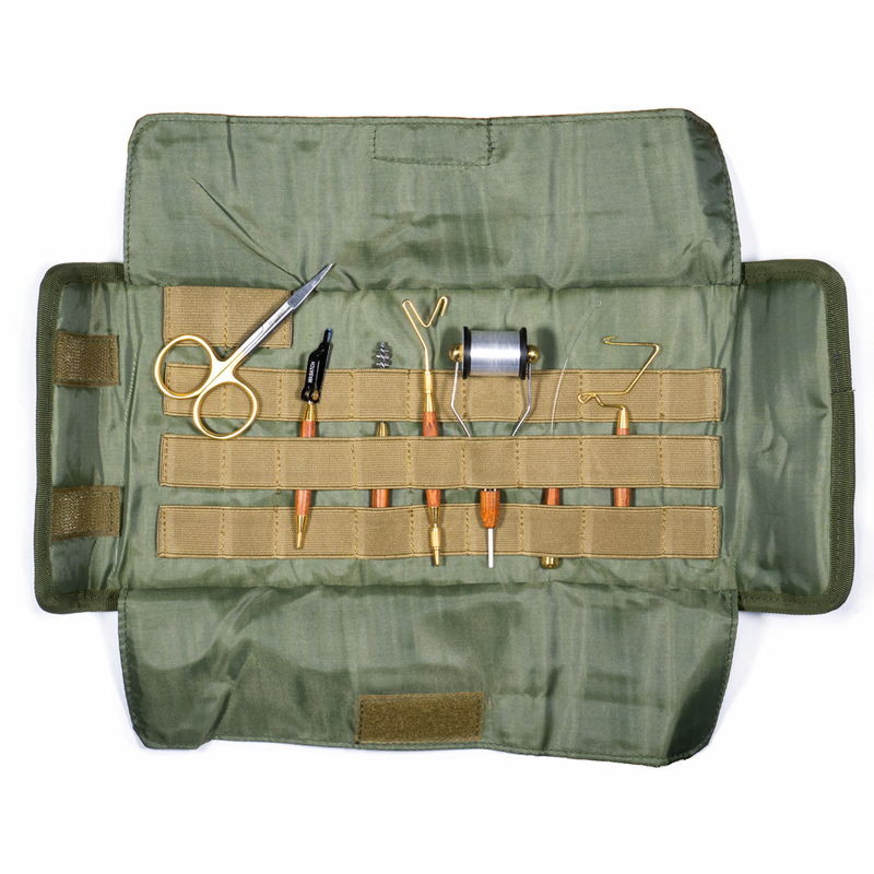 Olive Cordura Tool Pouch, open, with tools