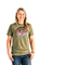 Rainbow Trout Blended T-Shirt in Olive on a woman, front view with Fly Fishing Collaborative logo artwork
