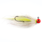 Red quarter ounce jig head with chartreuse Fair Flies fly fur for a collar, with white and chartreuse Fair Flies fly fur with copper flash for skirting material
